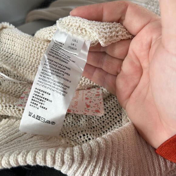 Free People Summer Nights Wide Leg Pants Ivory Size L Large Ribbed Chunky Knit - Picture 15 of 16